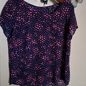 Torrid Navy Blouse with Pink Hearts Size 0